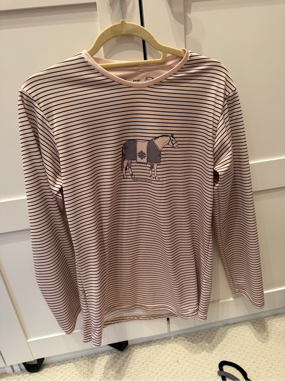 Beige Striped Long-Sleeve Tee with Center Horse Graphic
